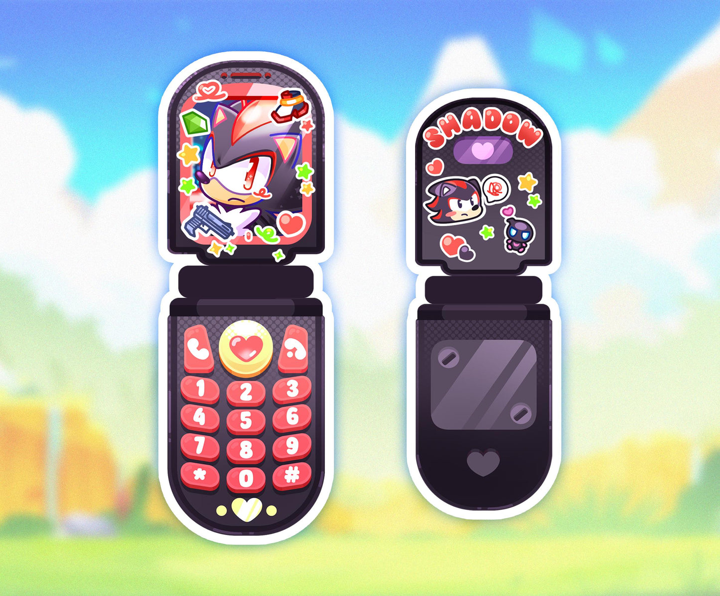 Flip Phone Keychains - Sonic and Shadow