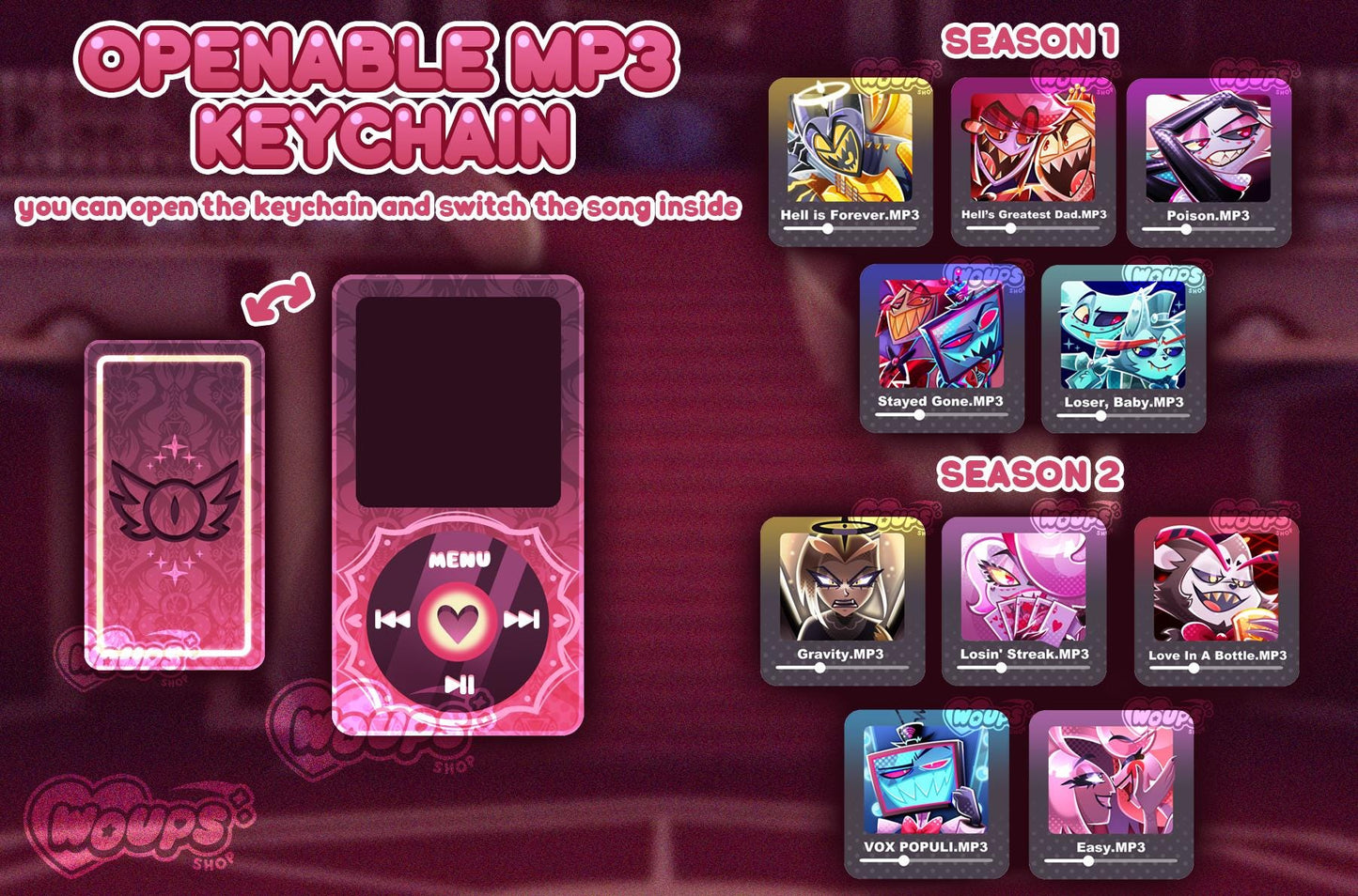Hazbin Hotel MP3 - Openable Customizable Keychain Songs Charm