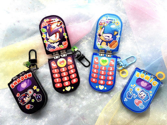 Flip Phone Keychains - Sonic and Shadow